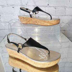 Michael Kors Wmn's Black Cork Wedge Sandals 8